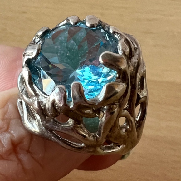 QVC Hagit Gorali Sterling Silver HUGE round Blue Topaz Statement Ring ORGANIC - Picture 3 of 16